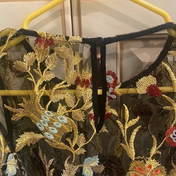 Anthropologie Eri + Ali Black Lace Tunic Dress with Floral Embroidery XSP - Picture 10 of 12